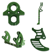 Load image into Gallery viewer, Surron Bike Upgrades Bundle - Green - 20mm Lowering Peg Brackets, Ignition Key Plate, Shark Fin Disc Guard and Standard Adjustable Kickstand.
