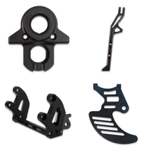 Load image into Gallery viewer, Surron Bike Upgrades Bundle - Black - 20mm Lowering Peg Brackets, Ignition Key Plate, Shark Fin Disc Guard and Standard Adjustable Kickstand.

