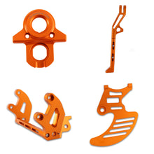 Load image into Gallery viewer, Surron Bike Upgrades Bundle - Orange - 20mm Lowering Peg Brackets, Ignition Key Plate, Shark Fin Disc Guard and Standard Adjustable Kickstand.
